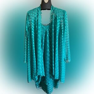 Vintage Teal Blue Green Sheer Jacket Tiered Slip Dress